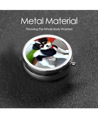 Black and White Puppy Round Pill Box - 3 Compartment Travel Organizer for Medications - Buy Online on GoSupps.com