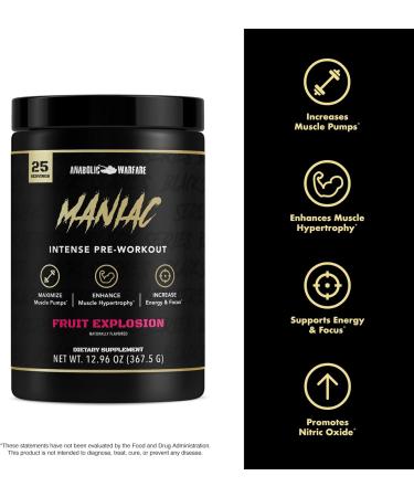 Anabolic Warfare Black Series Maniac Pre-Workout Powder Supports Nitric Oxide Muscle Pumps and Protein Synthesis* Fruit Explosion - Buy Online on GoSupps.com