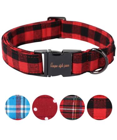 Unique Style Paw's dog collar pet gift adjustable soft and comfortable checkered collars for small medium -sized dogs m red plaid
