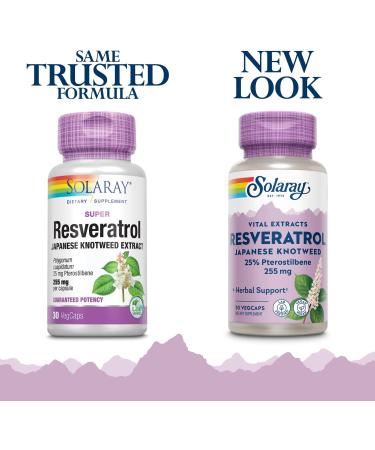 Buy Solaray Super Resveratrol with Pterostilbene 255mg - Vegan Gluten-Free Dietary Supplement with Japanese Knotweed & Grape Extract - 30 Capsules - Buy Online on GoSupps.com