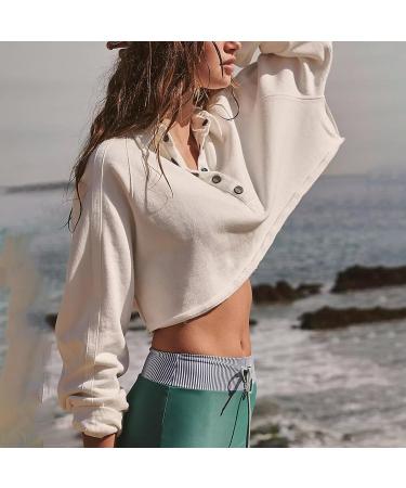 Shop Midelxp 2023 Fall Women's Oversized Cropped Polo Sweatshirt - Casual Long Sleeve Pullover Top in X-Large A2-White for International Delivery - Buy Online on GoSupps.com
