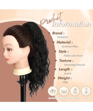 Feshfen 45 cm Black Ponytail Hair Extension - Wavy Clip-In Braid for Women - Synthetic Long Waves - Buy Online on GoSupps.com