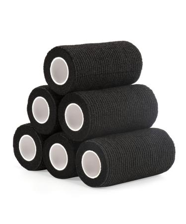 Legal bandage Association Self -adhesive 10cm x 4.5m 6 rolls Fixing bandage self -adhering cohesive bandage for first aid Dog veterinary wrap Sport Elastic bandage for wrist feet (black) 10cm black