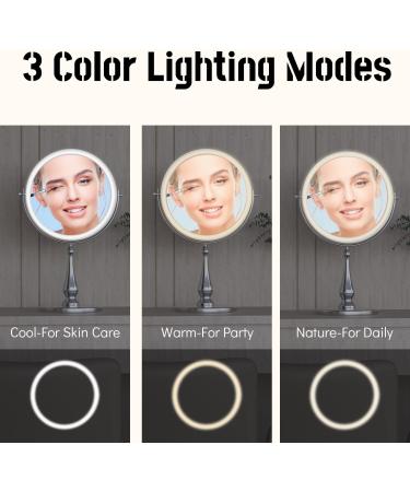 WIZCHARK 9 Large Lighted Makeup Mirror with 1X/10X Magnification and 60 LED Lights - 360 Rotation Double Sided Vanity Mirror in Silver - 9 Inch - Buy Online on GoSupps.com