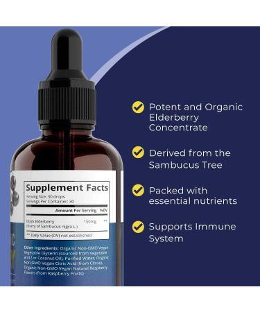 MaxImmunity Organic Elderberry Syrup - 30 Day Supply - Immune Support Liquid Drops - Sambucus Extract for Kids & Adults - Extra Strength (1 Pack) - Buy Online on GoSupps.com