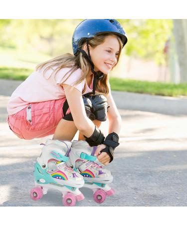 Adjustable Roller Skates for Girls Kids Child Toddler Beginners - Light Up Wheels - Rainbow Design - S-Little Kids Size - Perfect for Indoor and Outdoor Sports - Buy Online on GoSupps.com