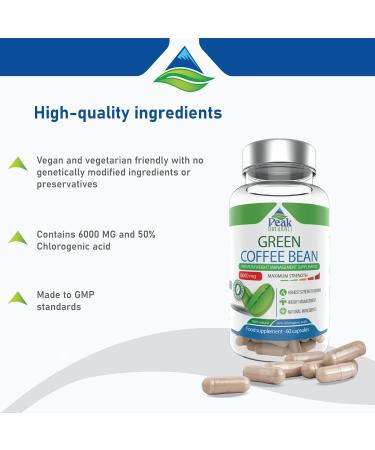 Peak Naturals Green Coffee Bean Capsules - All Natural Weight Management Supplement - Made in UK - Vegan Friendly - 60 Capsules - Buy Online on GoSupps.com
