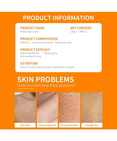 Vitamin C Moisturizing Lotion with Licorice Root & Hyaluronic Acid | Anti-Wrinkle Skin Repair | 230g - Buy Online on GoSupps.com