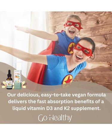 Go Healthy Kids Vitamins D3 K2 (MK-7) Child Vitamin D Liquid Vegan D3 K2 Drops for Kids Sugar-Free Easy-to-Absorb Children's Growth & Immune Support Vanilla Flavor - 30 Servings - Buy Online on GoSupps.com