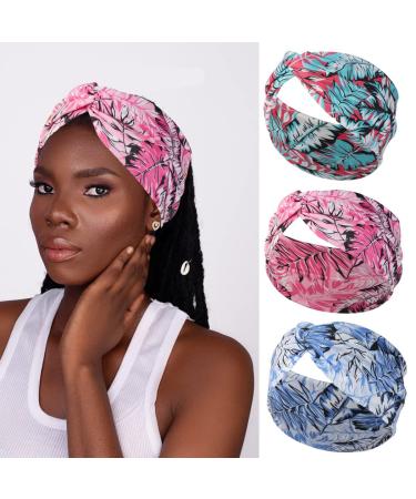 Fashion band Boho frontal ligaments Elastic women headband pink flower hair bands criss cross head scarf vintage hair accessories for women and girls flower leaf