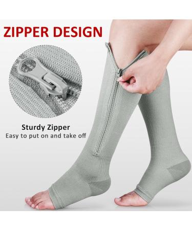 Ailaka Compression Socks with Zipper - 15-20 mmHg Medical Knee Socks for Men & Women | Open Toe Varicose Veins Edema & Recovery | Large/X-Large (3 Pairs) - Gray - Buy Online on GoSupps.com