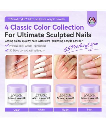 SAVILAND 4PCS 1oz Acrylic Powder Set - Clear White Nudes Pink for Professional Nail Art & Extensions | Keratin Nail Powder - Buy Online on GoSupps.com