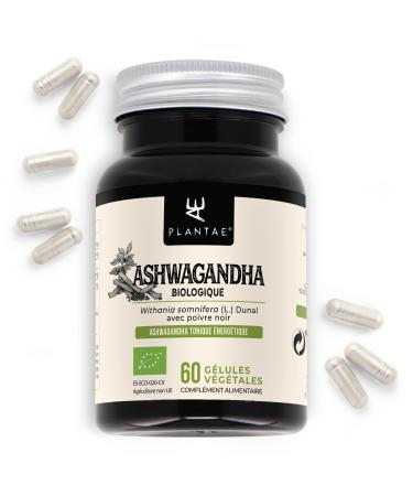 ASHWAGANDHA Organic KSM-66 Plantae Vegetable Capsules 5% Witanolide Content and Black Pepper Adaptogen + Sleep + Anti-Stress + Energy (60 Capsules)