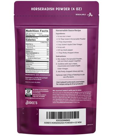Judee's Horseradish Powder 4 oz - Pure Powdered Horseradish Root for Dips, Sauces & More - Non-GMO, Gluten-Free - 4 Ounce (Pack of 1) - Buy Online on GoSupps.com