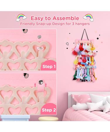 Baby Girl Headband Holder Organizer - Heart-Shaped Velvet Hangers - Light Pink - 12x21 Inch - Buy Online on GoSupps.com