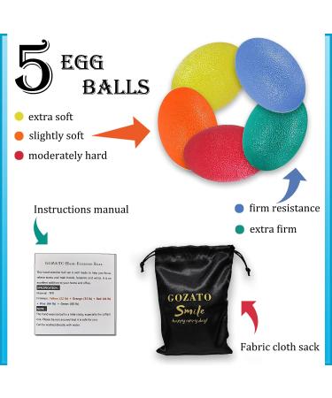 GOZATO Hand Exercise Balls 5-Pack - Occupational Therapy Kit for Grip Strength - Arthritis Pain Relief - Stress Relief Oval - Buy Online on GoSupps.com