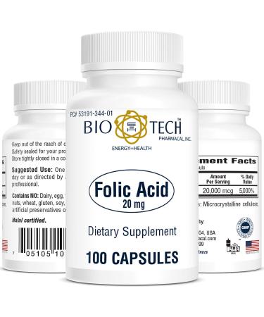 Bio-Tech Pharmacal Folic Acid (20mg 100 Count) 100 Count (Pack of 1)