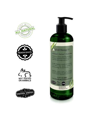 Refresh Massage Oil with Eucalyptus & Peppermint Essential Oils - All Natural Muscle Relaxer for Full Body Massage - Nut Free Formula 16oz (1 Pack) - Buy Online on GoSupps.com