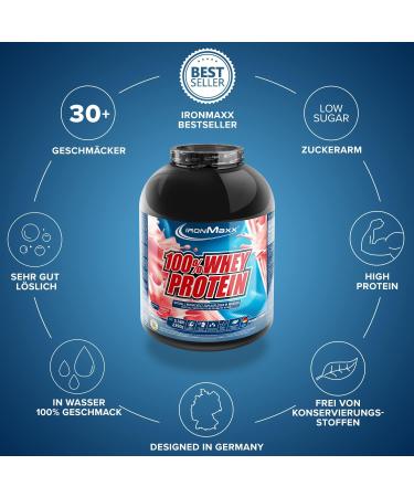 Buy Ironmaxx 100% Whey Protein Powder - Strawberry Flavor 2.35kg | Water-Soluble Low Sugar Fast Shipping Worldwide - Buy Online on GoSupps.com