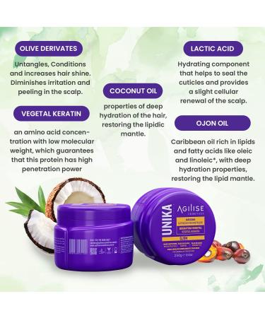 Unika Ojon Hair Mask for Chemically Treated Hair | Anti-Frizz, Sulfate-Free Treatment with Vegetal Keratin, Coconut Oil, Ojon Oil | Vegan | 8.8oz/250g - AGILISE - Buy Online on GoSupps.com