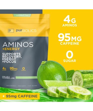 Aminos + Energy Drink - Supports Recovery Focus & Energy | 95mg Caffeine Sugar-Free 60 Servings (Cool As Cucumber Lime - Buy Online on GoSupps.com