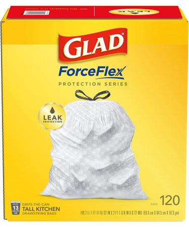 Glad ForceFlex Tall Kitchen Drawstring Trash Bags, 13 Gallon, Unscented - 120 Count - Buy Online on GoSupps.com