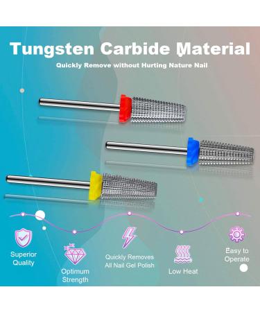 3Pcs Carbide 5 in 1 Nail Drill Bit Set - Left and Right Handed Use - XF F M C 3/32 Brocas Para Drill Nails for Acrylic Gel - Fast Sliver Removal - Buy Online on GoSupps.com