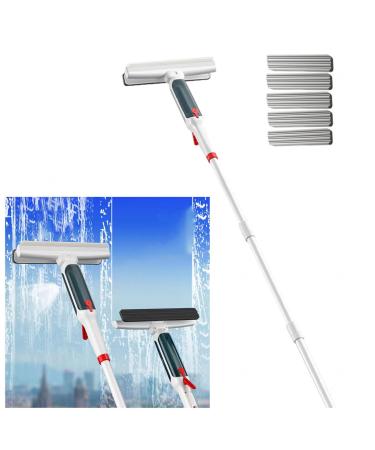 RRRYYYZZ 75'' Spray Window Squeegee for Home with 4-Section Extension Pole 4 in 1 Squeegee for Window Cleaning Window Washer Squeegee Kit with Sewage Collector and 5 Pads