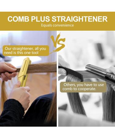 Flat Iron Hair Straightener with Detachable Comb - 1.5 Inch Titanium Dual Voltage 2-in-1 Curler & Straightener | Adjustable Temperature for Smooth Sleek Hair - Buy Online on GoSupps.com
