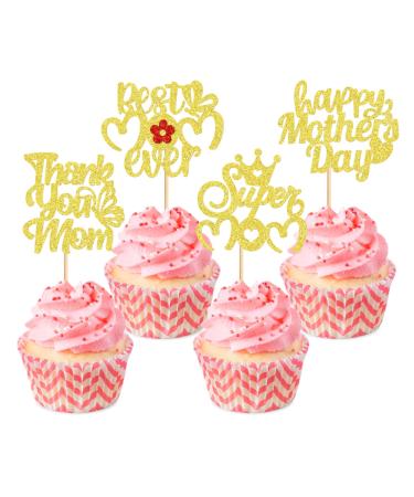 Keaziu 24 Pack Happy Mothers Day Cupcake Toppers Butterfly Best Mom Cupcake Picks Mom's Theme Happy Mother's Day Women Birthday Party Cake Decorations Supplies flower