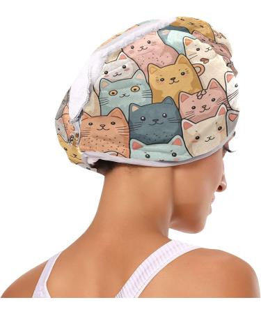 Large Group of Cats Dry Hair Cap - 2 Piece Quick Drying Towel Set with Button Headband | Super Absorbent & Comfortable - Buy Online on GoSupps.com