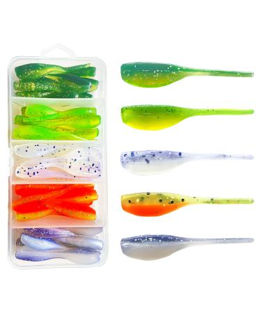 50Pcs Crappie Jigs Lure Set 2 inch Crappie Bait Crappie Jig Heads Hooks  Fishing Lures for Crappie A:10pcs 1/16 oz jigs and 40pcs lures