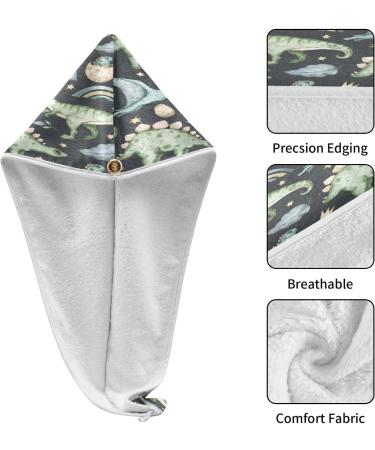 Watercolour Dinosaur Dry Hair Cap & Quick Drying Towel Set - Super Absorbent Soft Comfort 2 Pieces with Button Headband - Buy Online on GoSupps.com