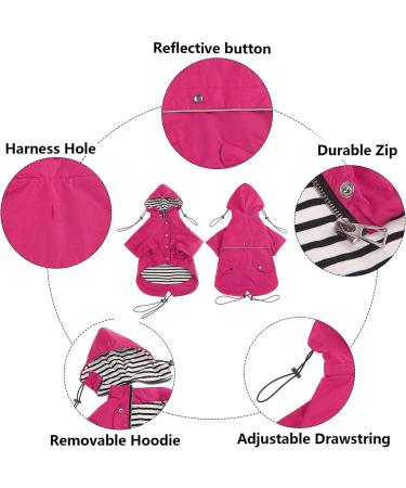 Minezi Waterproof Dog Coat - Adjustable Reflective Removable Hood | Rosa-Xs Pink (38-42cm) - International Shipping - Buy Online on GoSupps.com