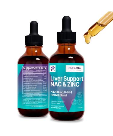 Liver Support & NAC Zinc - 4 fl oz Liquid Drops with Milk Thistle Dandelion Root Chicory Turmeric Beet Root Chanca Piedra - Liver Cleanse & Detox Supplement 4 Fl Oz (Pack of 1)