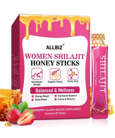 ALLBIZ Shilajit Honey Sticks for Women Strawberry Honey(30 Sticks) 30 Count