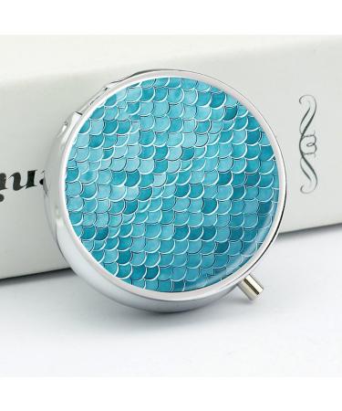 Blue Waves Mermaid Scale Round Pill Box - 3 Compartment Decorative Metal Organizer for Travel - Buy Online on GoSupps.com
