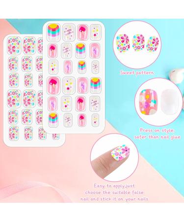 96 Pcs Kids Cartoon False Nails Set | Children Pre-glued Fake Nail Tips with Hearts | Girls Nails Art Decoration - Buy Online on GoSupps.com