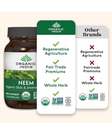 ORGANIC INDIA Neem Leaf Capsules - Herbal Supplement Supports Skin & Immune Health Vegan Gluten Free USDA Certified Organic - 90 Count 90 Count (Pack of 1) - Buy Online on GoSupps.com
