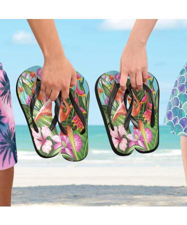 Mnsruu Exotic Flower Flamingo Bird Palm Leaf Flip Flops | Stylish Home Slippers for Men & Women | Perfect for Travel Hotel & Spa - Buy Online on GoSupps.com