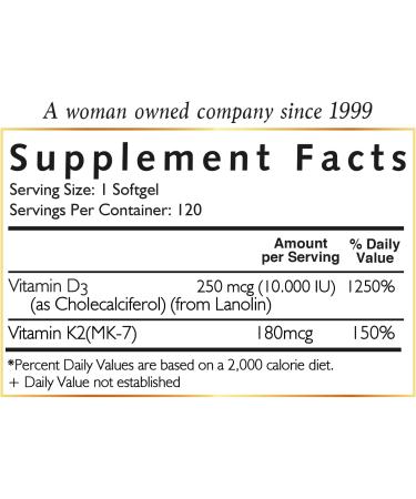 Coco March Vitamin D3+K2 10,000 IU - High Potency 4 Month Supply for Immune & Joint Health - Gluten Free, GMO Free, Dairy Free - Keto & Paleo Friendly - 250 mcg D3 + 180 mcg Vitamin K2 - Buy Online on GoSupps.com