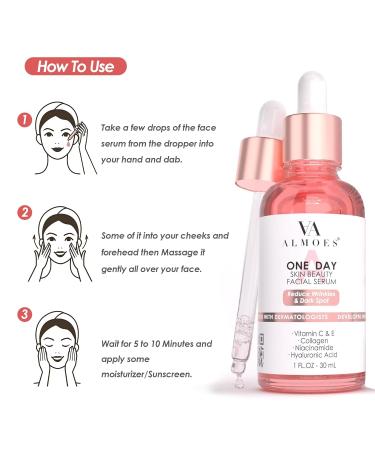 ALMOES SERUM 20% Vitamin C,Alpha Arbutin, Polyglutamic acid,hyaluronic acid, Vit E,Collagen,Pore-minimizing formula, Hydrating Face & Eye Serum 1 Fl Oz - Buy Online on GoSupps.com