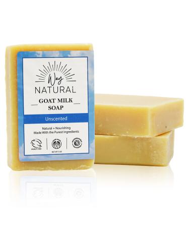 Way Natural Goat Milk Soap  Unscented - Moisturizing  Nourishing  Gentle Body Soap Bars - Artisan  Natural Bar Soap for Women and Men - Cruelty Free Goat Soap - Handmade Organic Soap Bar  Goats Milk Soap Made in USA - 3 ...