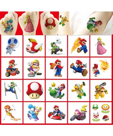 Mario Birthday Party Supplies  60PCS Mario Temporary Tattoos Party Favors  Cute Fake Tattoos Stickers Cartoon Party Decorations for Kids Boys Girls Party Gifts Birthday Decorations Rewards Gifts