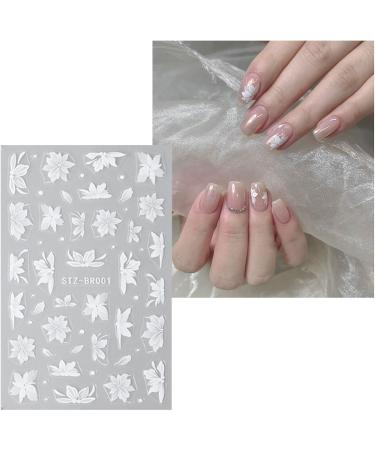 JMEOWIO 6 Sheets 3D Embossed Flower White Nail Art Stickers Decals Self-Adhesive 5D Spring Summer Floral Nail Supplies Nail Art Design Decoration Accessories - Buy Online on GoSupps.com