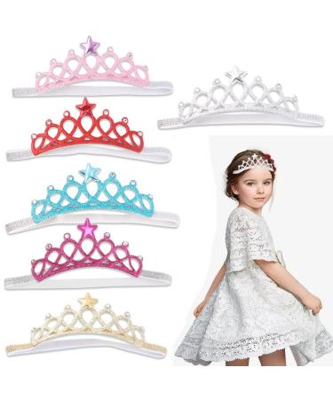 6PCS Birthday Rhinestone Crown Headbands for Princess Girl Birthday Tiara Crown Headband Set Prom King Crown Hair Accessories for Birthday Party Shower Photogra