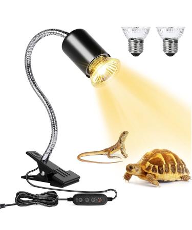 Buddypuppy Reptile Heat Lamp, UVA UVB Reptile Light with 360 Rotatable Hose and Timed, Heating Lamp with 2 Bulbs Suitable for Bearded Dragon Reptiles Turtle Lizard Snake (Heat Lamp 25w/50w Bulb)