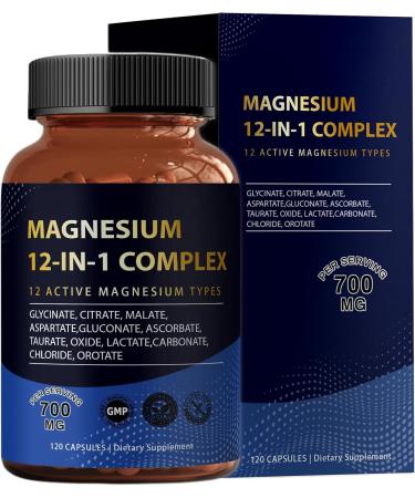 Puravita Magnesium Complex 700mg 12 in 1 Magnesium Supplement with Glycinate Citrate Malate & More | Easy Absorption Energy Support Vegan & Non-GMO | 120 Capsules (1pc) - Buy Online on GoSupps.com