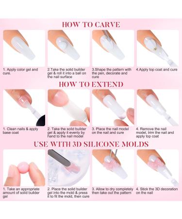 AIMEILI Fixed Build-Up Gel Set - 4 Colors Solid Nail Gel for Geln gel Nail Extension & Builder Set with Tools - Clear White Rosa Nude - Buy Online on GoSupps.com
