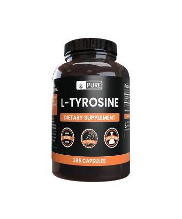Pure Original Ingredients L-Tyrosine (365 Capsules) No Magnesium Or Rice Fillers Always Pure Lab Verified 365.0 Servings (Pack of 1)